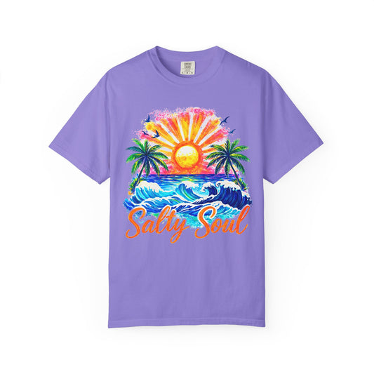Salty Soul Beach T-Shirt — Sunset Palm Surf Graphic Tee