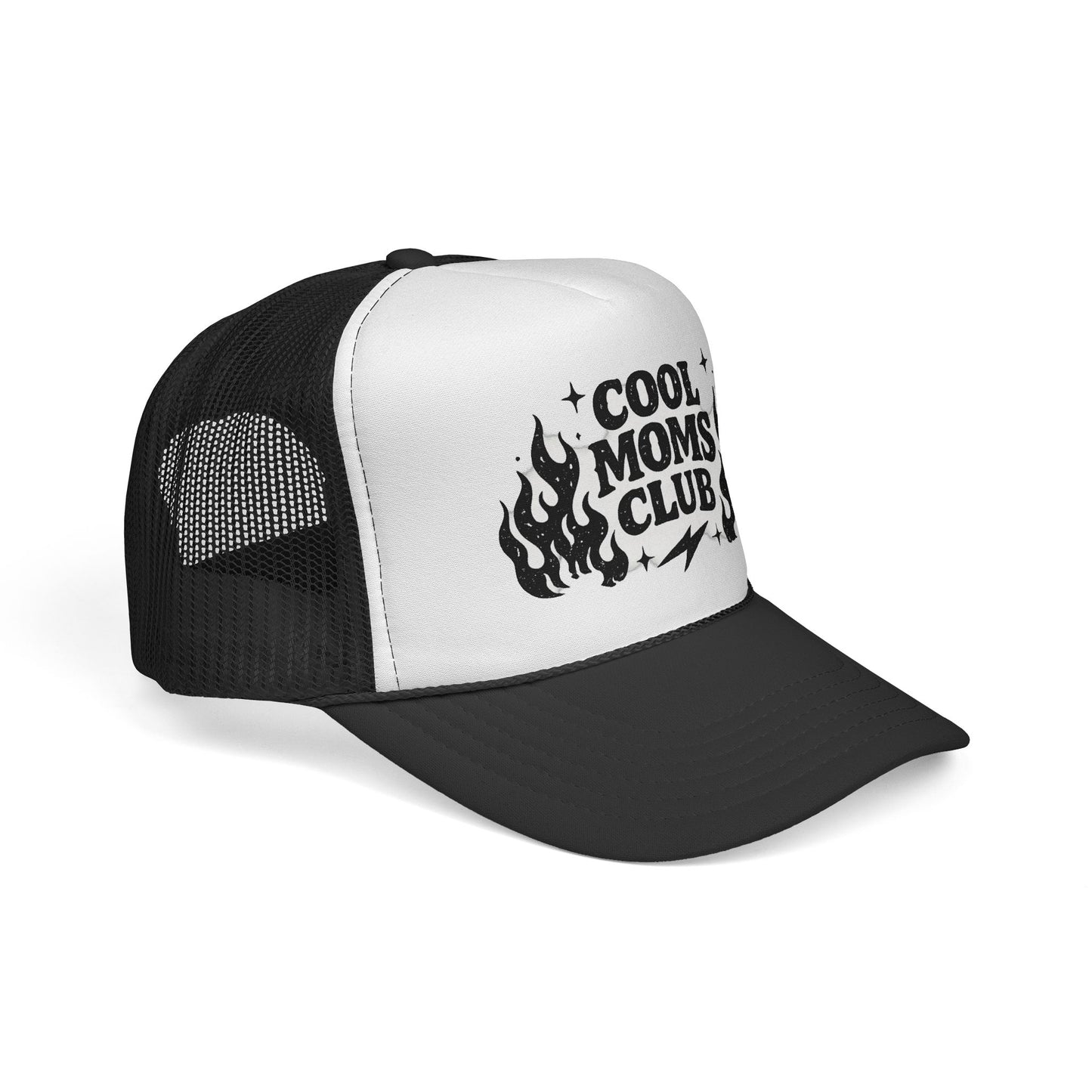 Cool Moms Club Trucker Hat — Vintage Flame Graphic Cap for Stylish Moms