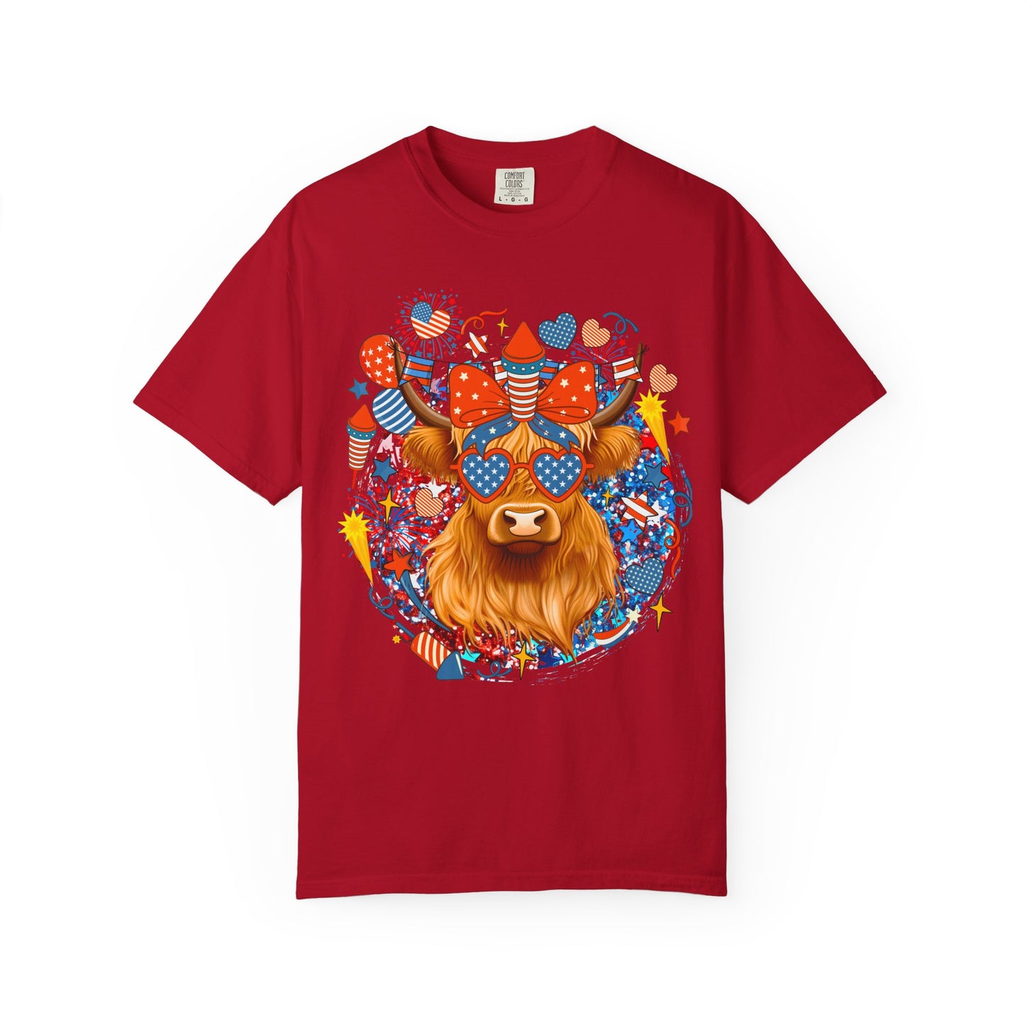 Patriotic Highland Cow T-Shirt — 4th of July USA Festival Tee