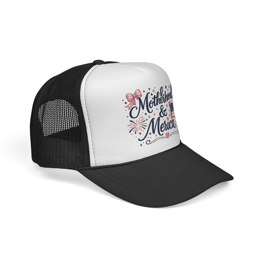Motherhood & Merica Trucker Cap β Patriotic Mom Adjustable Mesh Hat