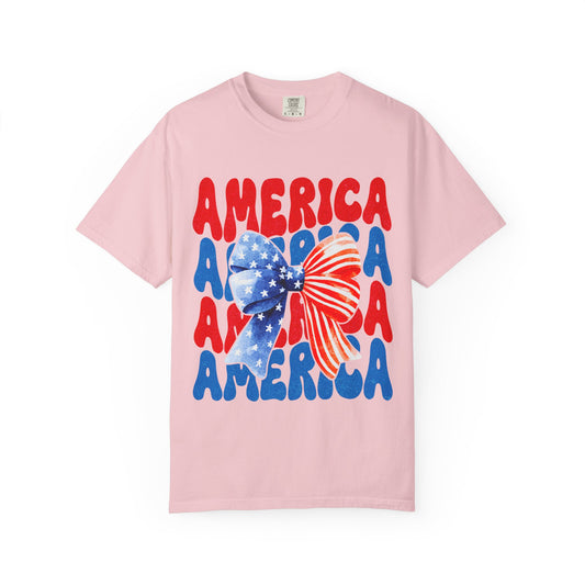 America Bow Graphic T-Shirt — Patriotic Fourth of July Tee