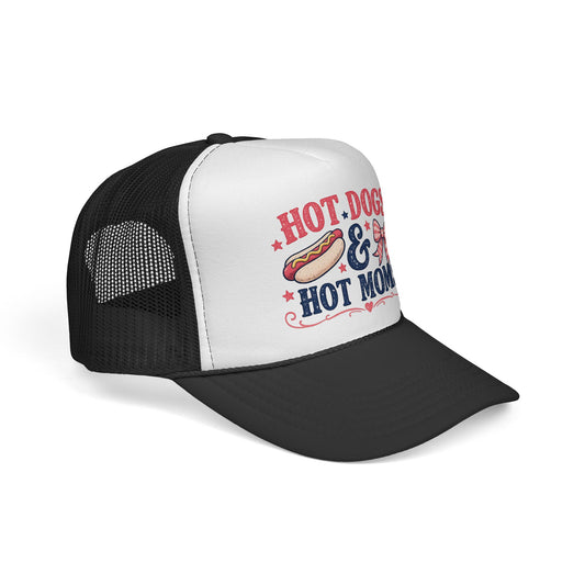 Hot Dogs & Hot Moms Trucker Cap — Retro BBQ Patriotic Summer Hat