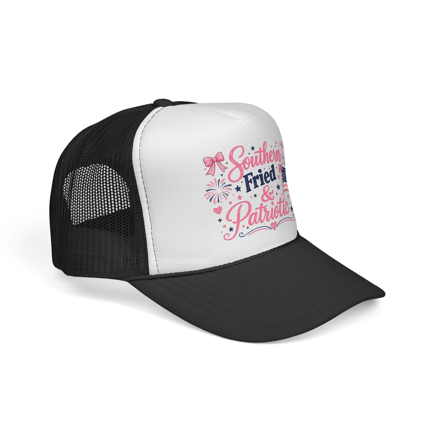 Southern Fried & Patriotic Trucker Cap — Pink Flag Fireworks Design