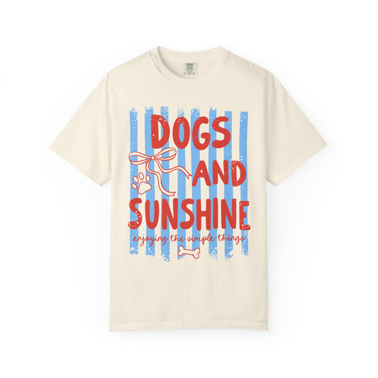 Dogs and Sunshine T-Shirt — Retro Stripes Graphic Tee for Dog Lovers