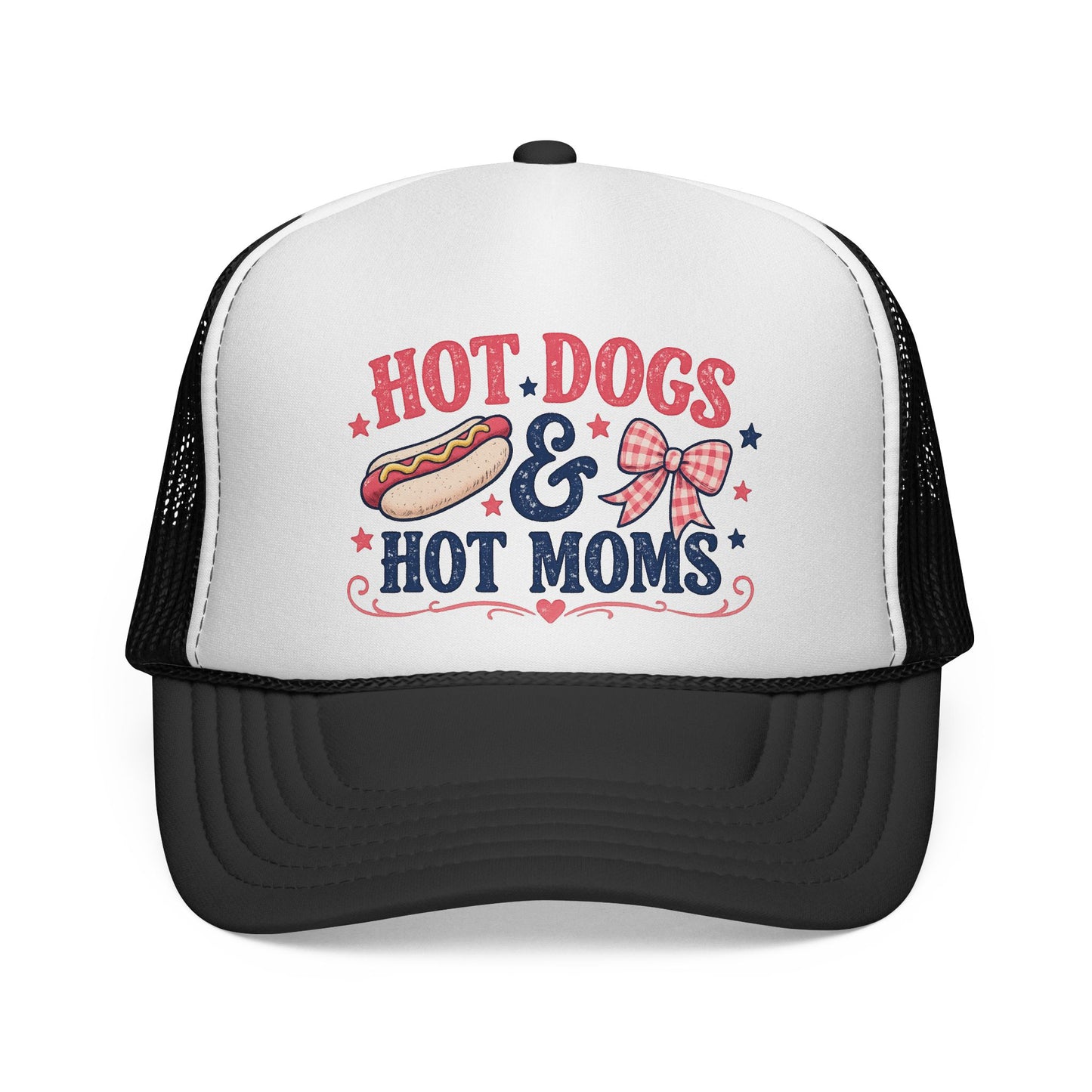 Hot Dogs & Hot Moms Trucker Cap — Retro BBQ Patriotic Summer Hat