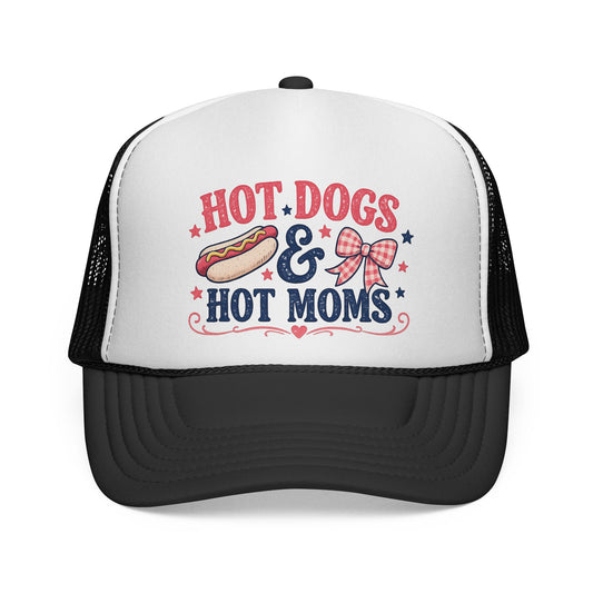 Hot Dogs & Hot Moms Trucker Cap — Retro BBQ Patriotic Summer Hat