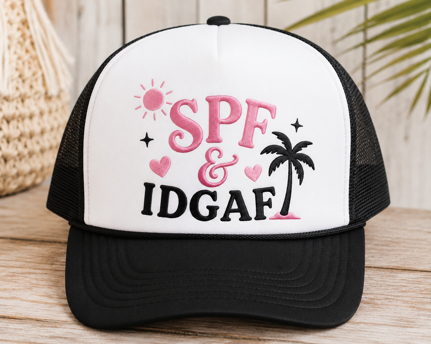 SPF & IDGAF Trucker Cap — Black