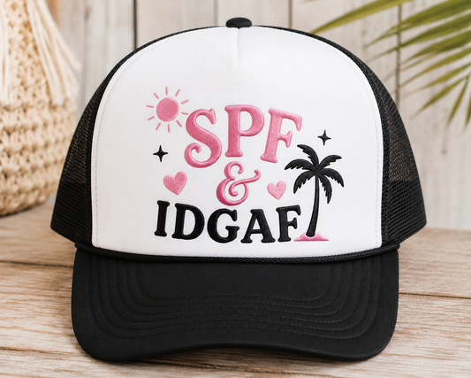 SPF & IDGAF Trucker Cap — Black