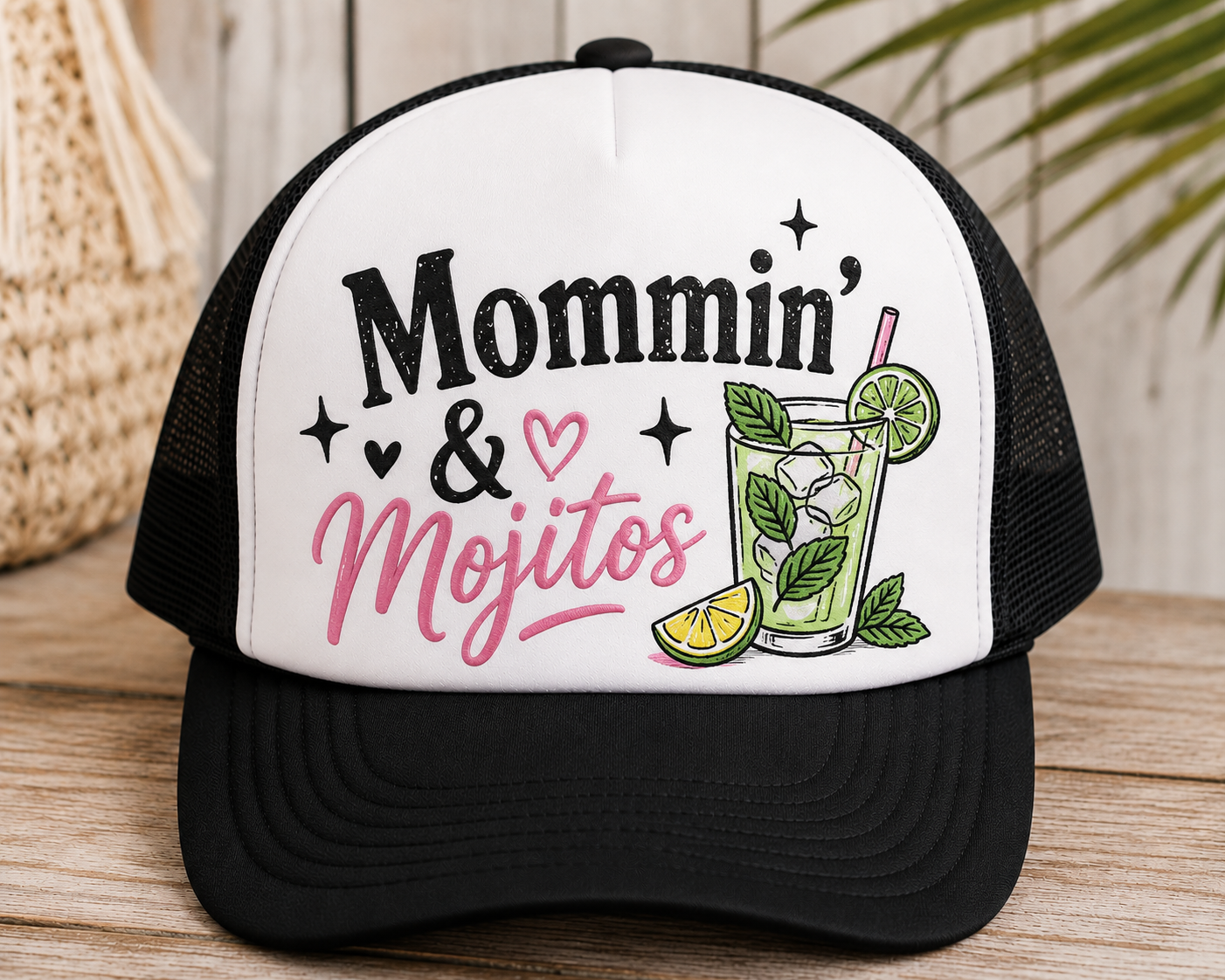Mommin' & Mojitos Trucker Hat — Black