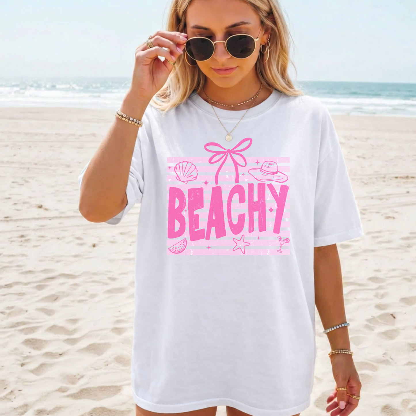 Beachy Pink Graphic T-Shirt — 'BEACHY' Summer Beach Tee