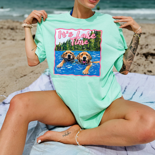Lake Time T-Shirt — "It's Lake Time" Golden Retrievers Swimming Graphic Tee