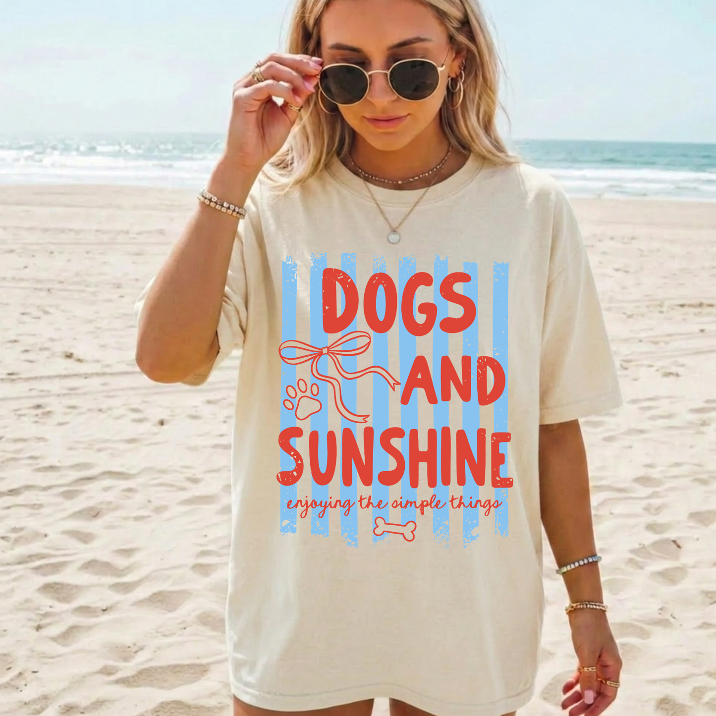 Dogs and Sunshine T-Shirt — Retro Stripes Graphic Tee for Dog Lovers