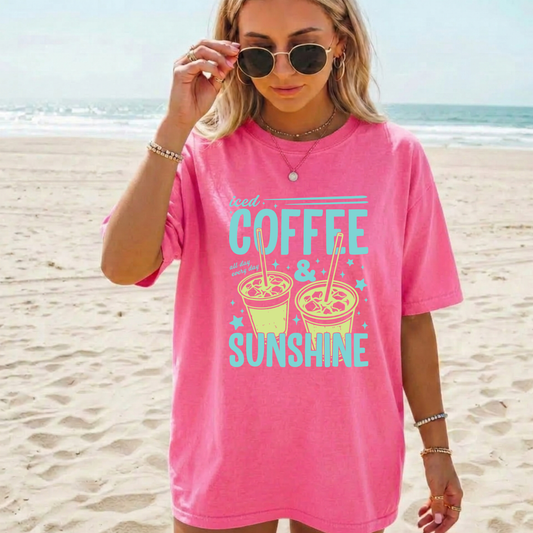 Iced Coffee & Sunshine T-Shirt — Bright Cute Summer Coffee Tee