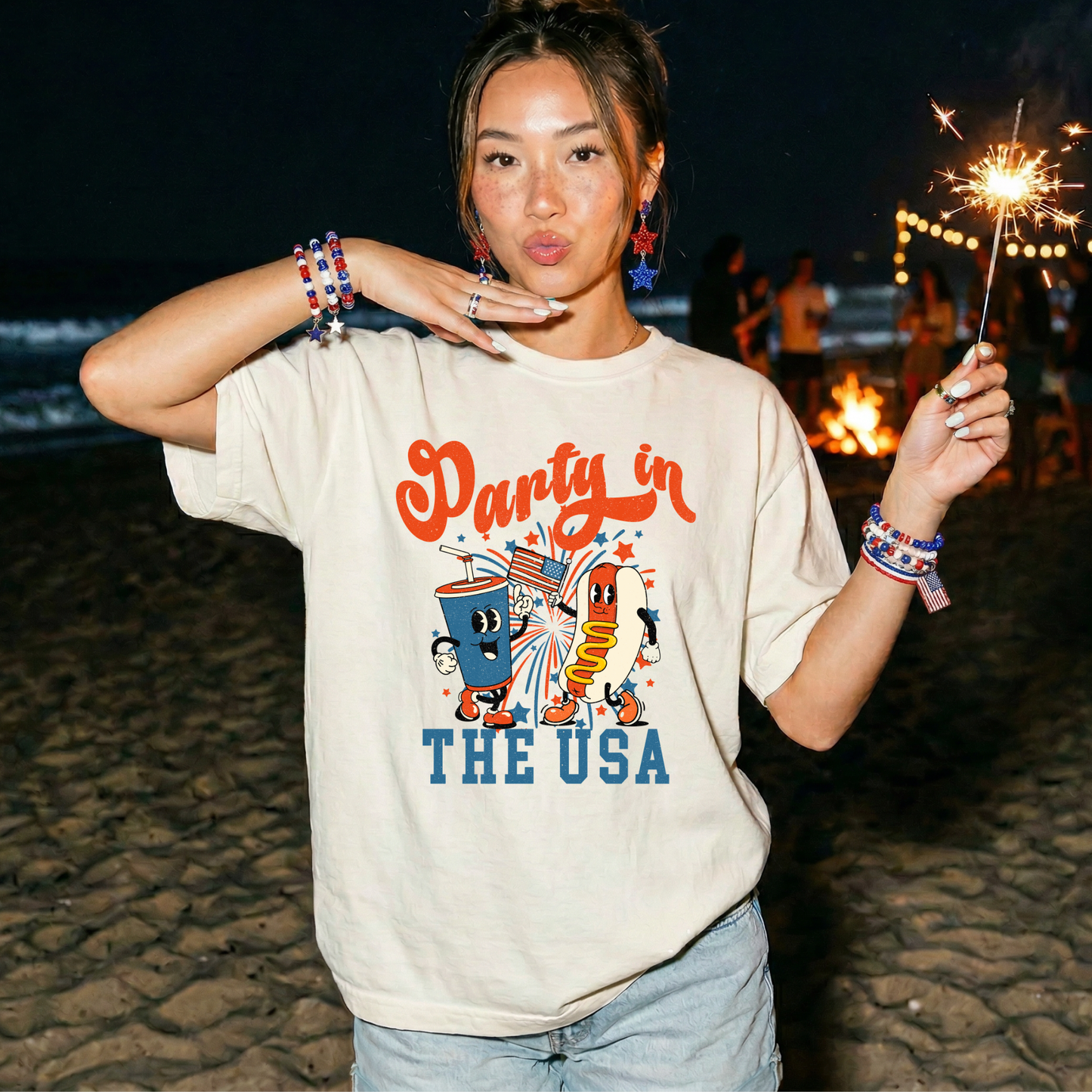 Party in the USA T-Shirt — 4th of July Retro Hot Dog & Soda Graphic Tee