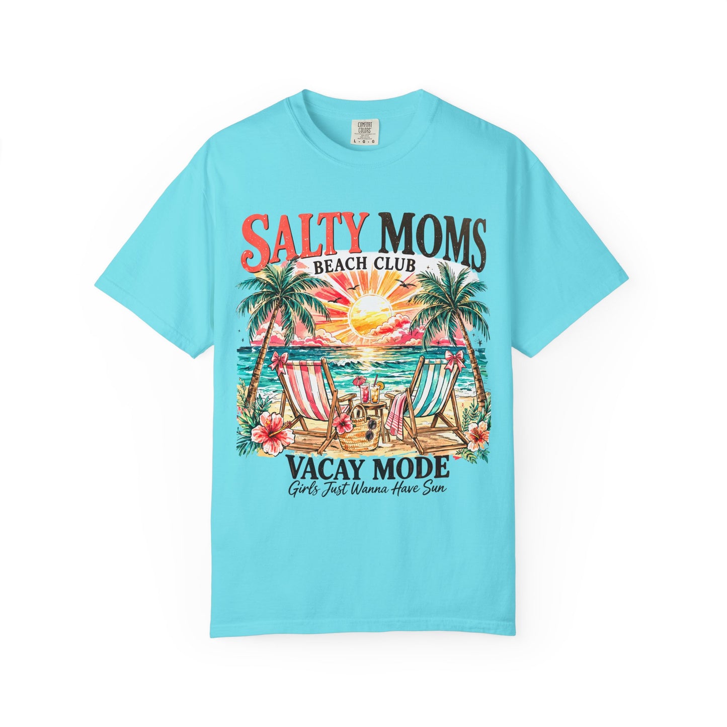 Salty Moms Beach Club "Vacay Mode" T-Shirt — Tropical Sunset Vacation Tee