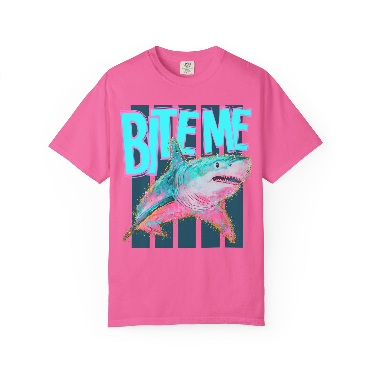 Bite Me Shark T-Shirt — Retro Neon Surf Graphic Tee