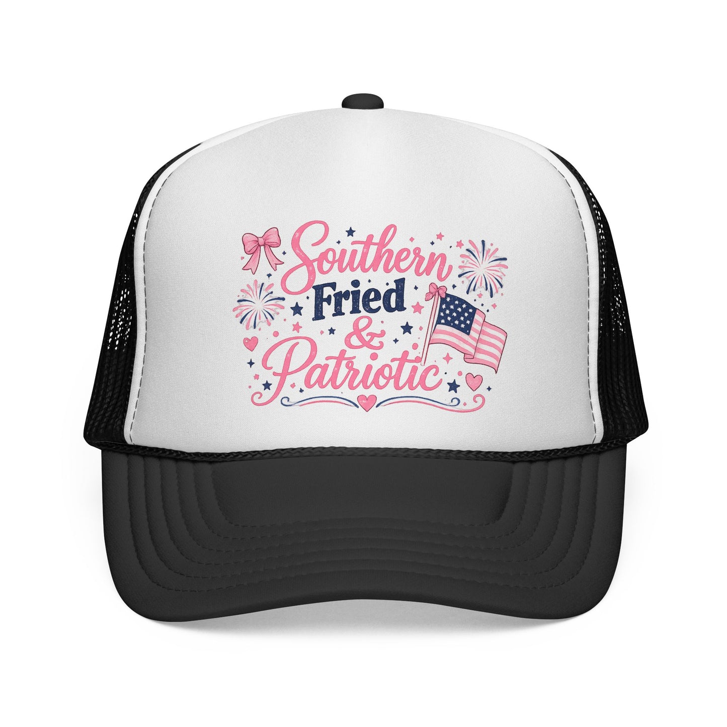 Southern Fried & Patriotic Trucker Cap — Pink Flag Fireworks Design
